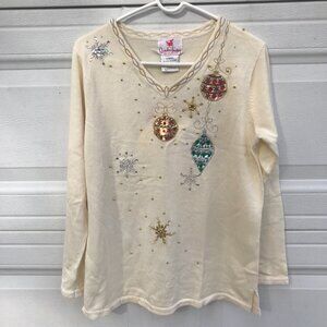 Quacker Factory Creme Christmas Sweater Medium NWT